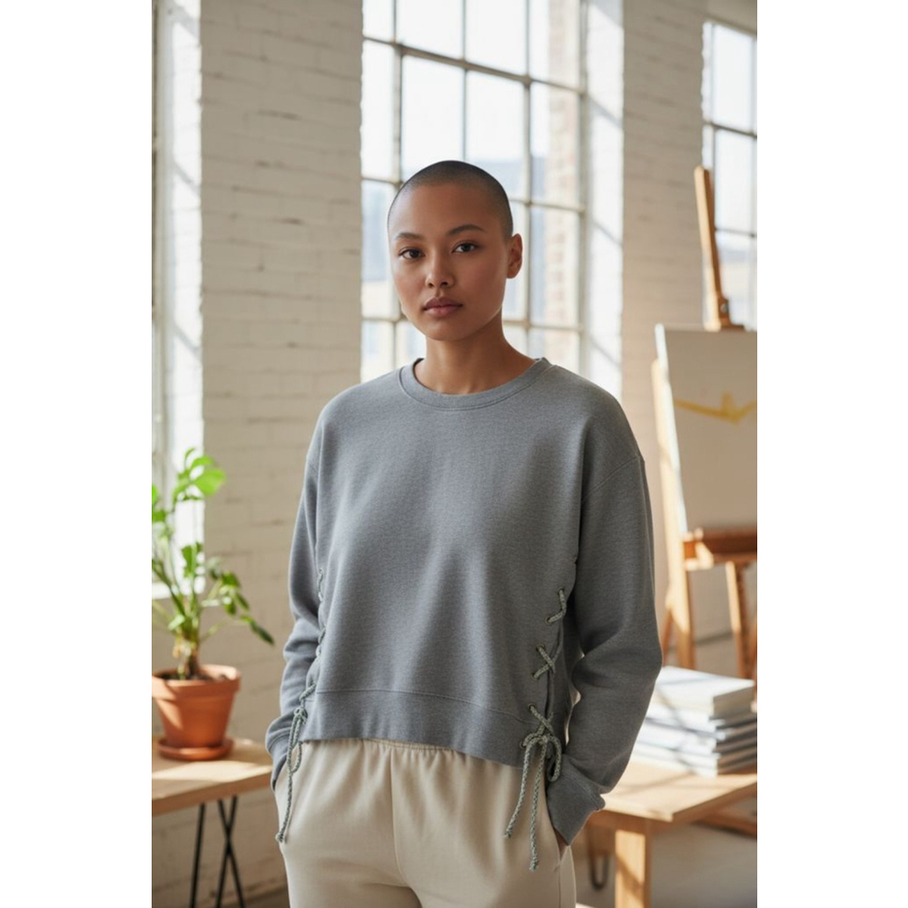 Ragdoll! Edgy Side Laced Sweatshirt with Embrodierd Stich Detail Well Made C/P - Picture 3 of 14